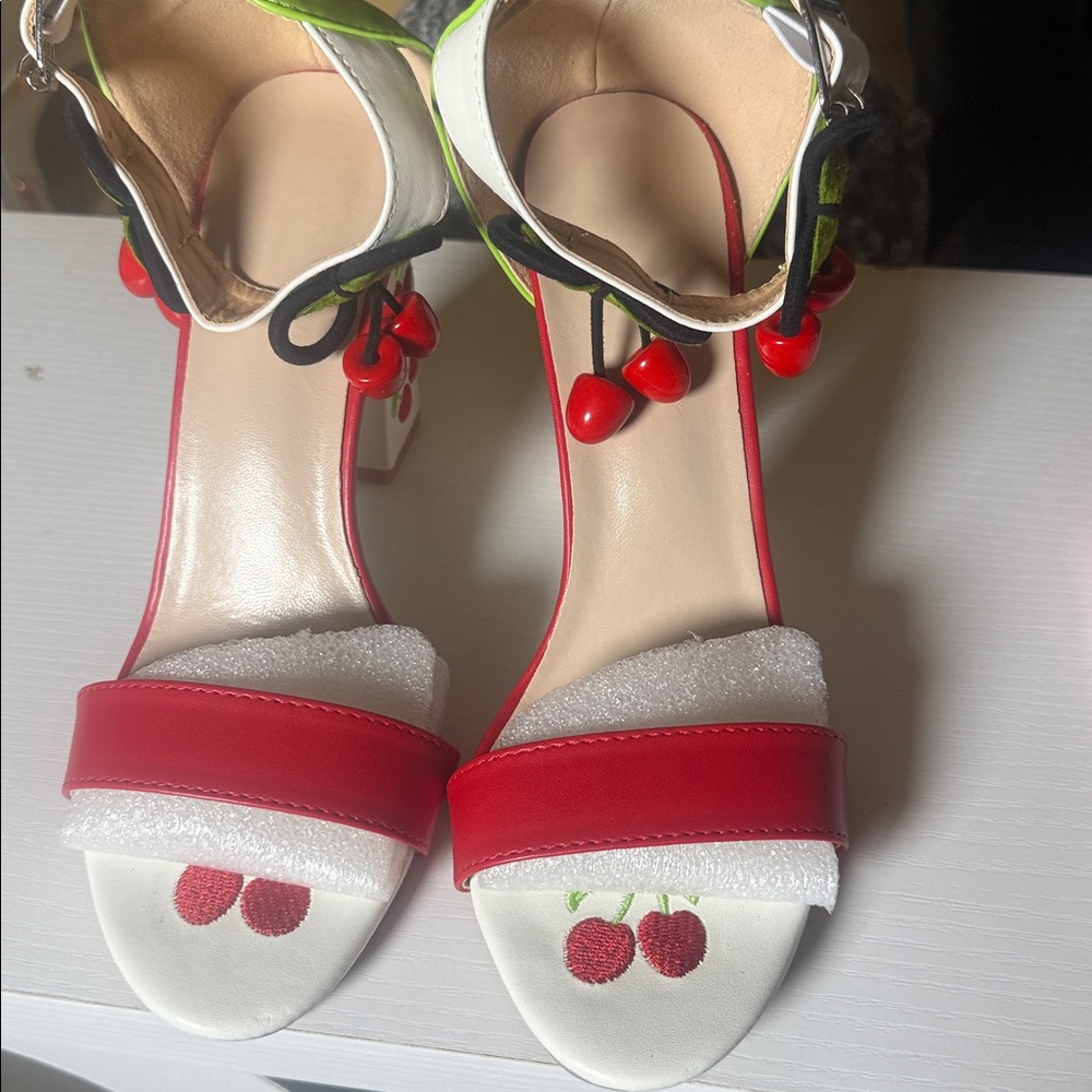 Cherry Embellished Red and White Sandals